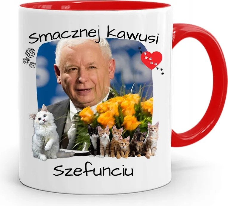 Piros Vicces Bögre Jaroslaw Kaczynski fényképes nyomattal