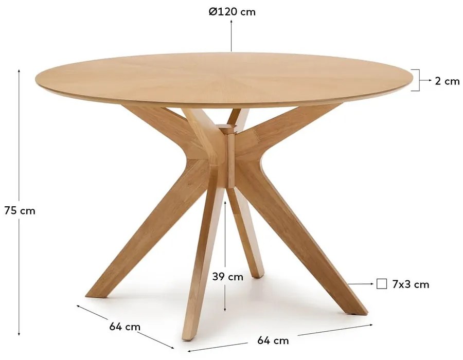 Kerek étkezőasztal tölgyfa dekoros asztallappal ø 120 cm Naanim – Kave Home