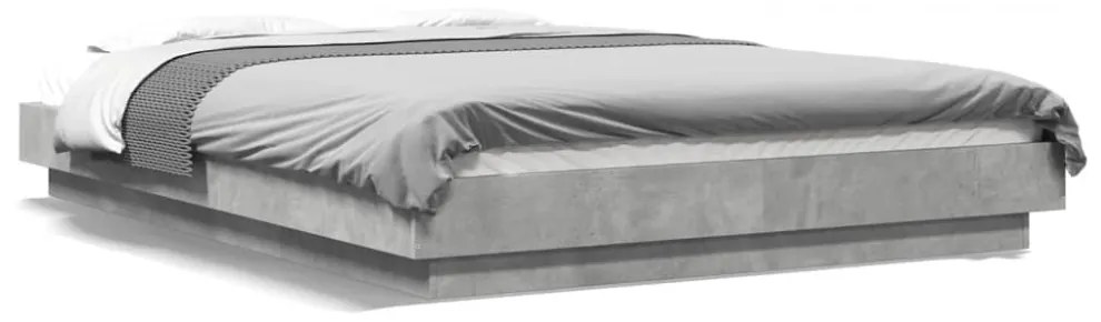 betonszürke szerelt fa ágykeret LED-del 120 x 190 cm