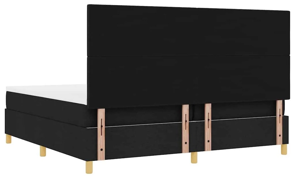 Boxrugós ágy fejtámlával Fekete 200 x 200 cm szövet