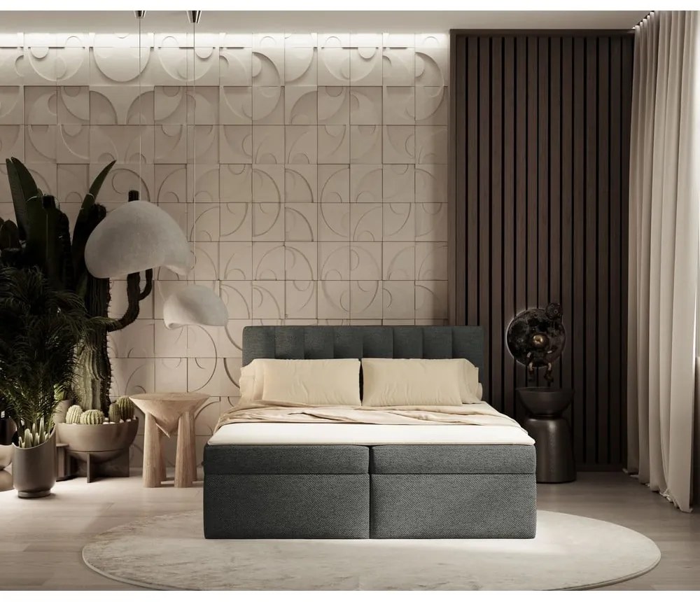 Sötétszürke ágyneműtartós boxspring ágy 160x200 cm Novento – Maison de Rêve