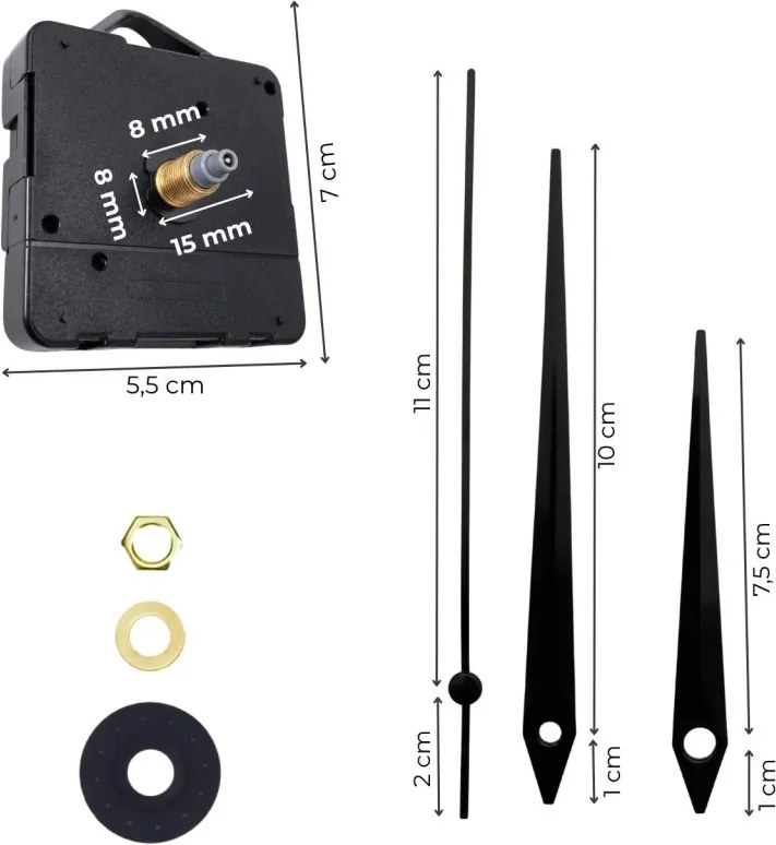Fekete hegyes alumínium óramutatók 11 / 8,5 cm
