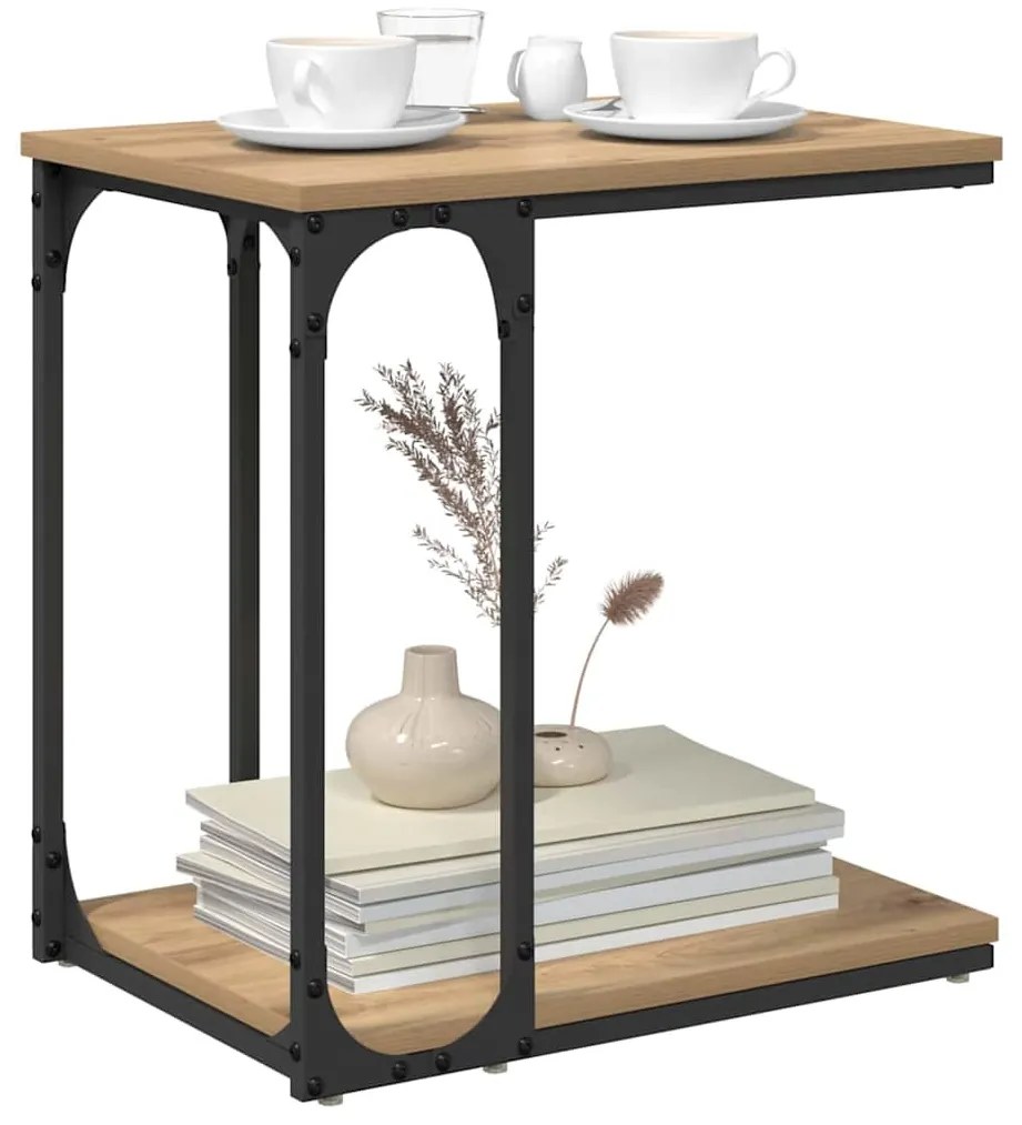 Oldal asztal polcokkal kézműves tölgy 50 x 35 x 52 cm Faanyag