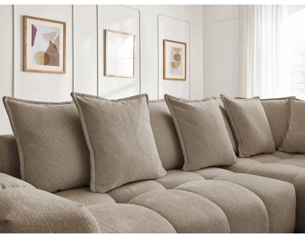 Szürkésbarna zsenília kinyitható-tárolóhelyes sarokkanapé (jobb oldali-L alakú) Everest – Bobochic Paris