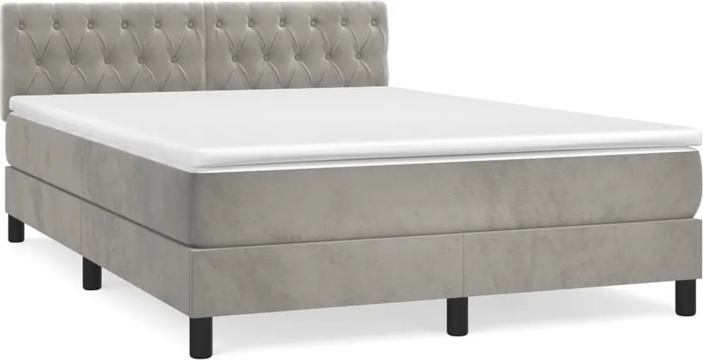 vidaXL világosszürke bársony rugós ágy matraccal 140x190 cm