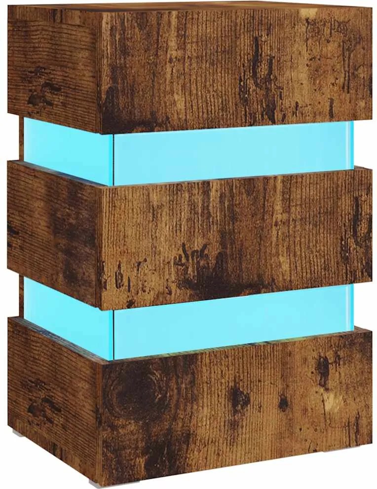 vidaXL füstös tölgy színű szerelt fa LED-es éjjeliszekrény 45x35x67 cm