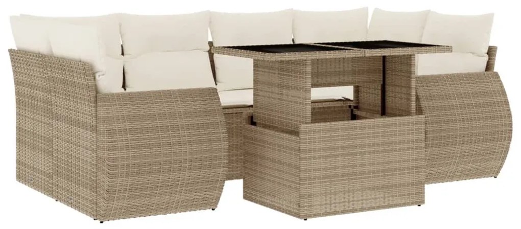 7 részes bézs polyrattan kerti ülőgarnitúra párnákkal