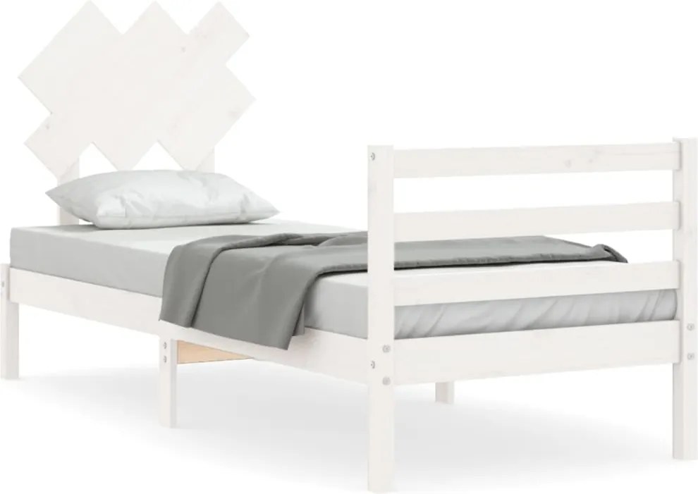 vidaXL fehér tömör fa ágykeret fejtámlával 90 x 200 cm