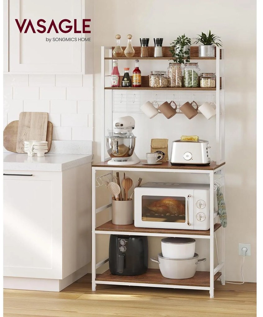 Konyhai polc, rendszerező polc konnektorokkal, 40x80x170 cm, barna- fehér