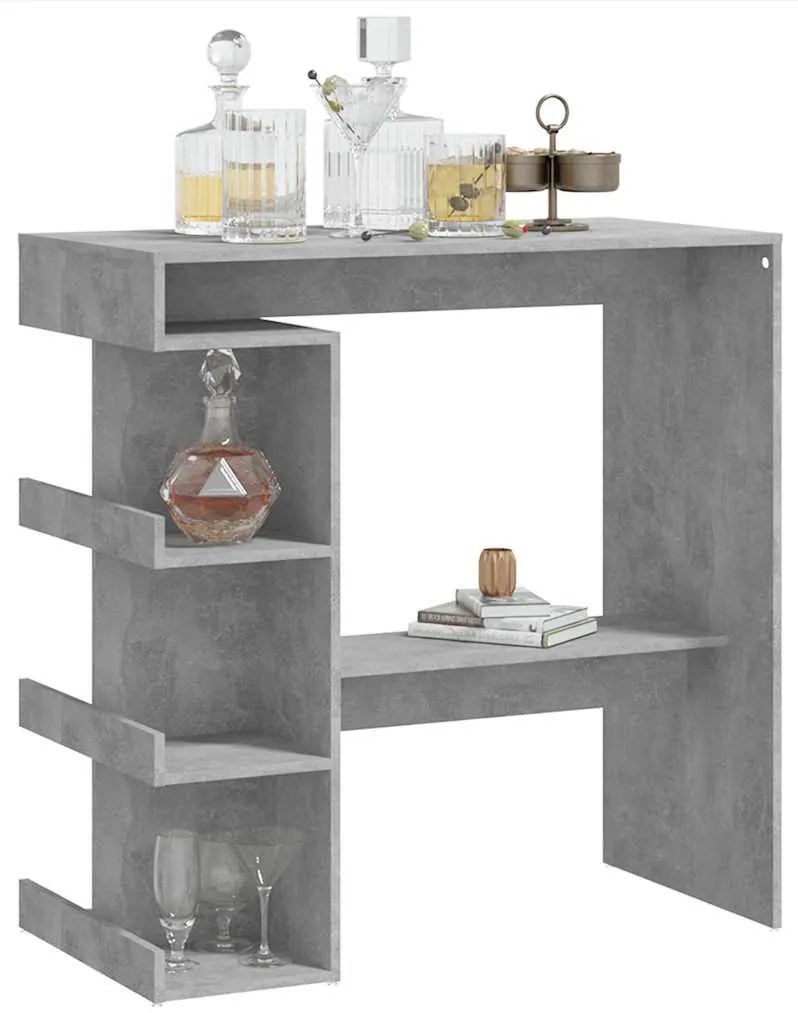 Betonszürke szerelt fa bárasztal tárolópolccal 100x50x101,5 cm