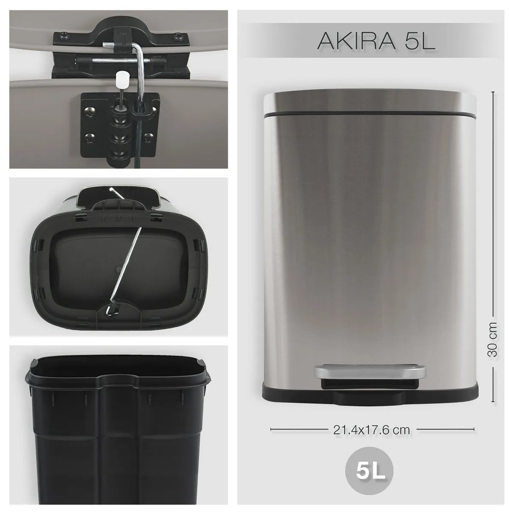 Spirella Akira 5 l pedálos szemetes, csiszoltrozsdamentes acél