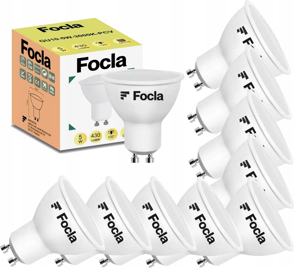 10 db GU10 5W Led Izzó Meleg Fehér (3000K) Smd