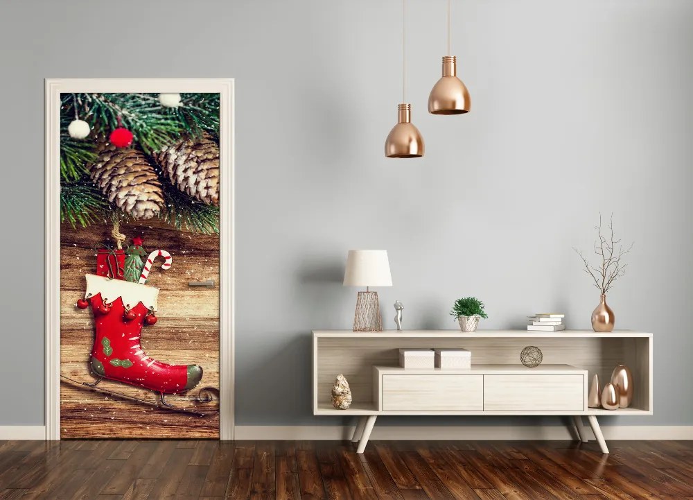 Poszter tapéta ajtóra karácsonyi díszek 75x205 cm