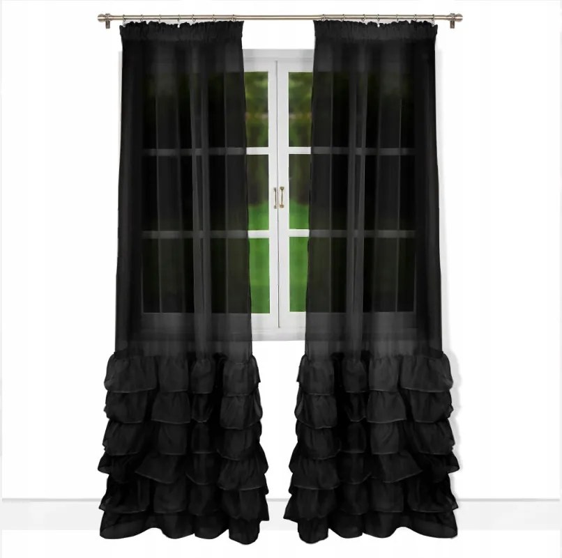 Kész Függöny Fodros Fátyol Szalaggal 145 x 250 cm Fekete