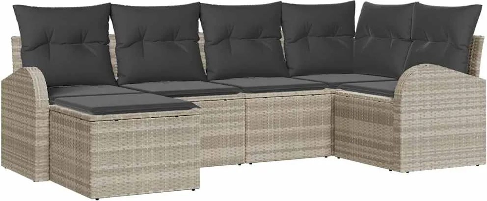 vidaXL Kanapé Szett párnával tárolóval 6 pcs Világosszürke polirattan