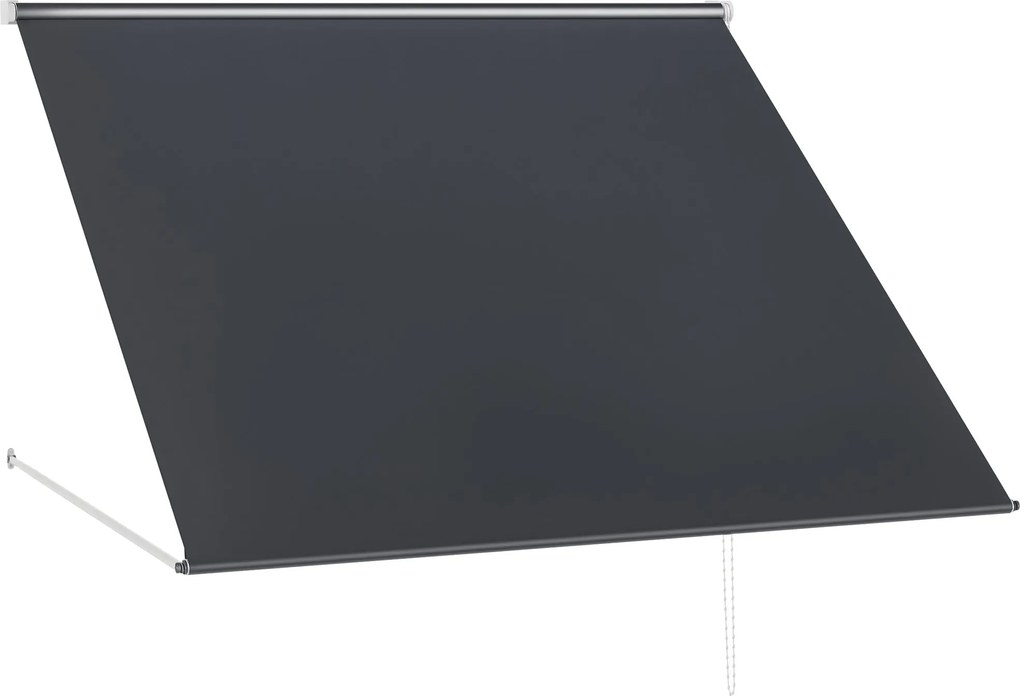 Outsunny Kézi Ablakernyő 150x120 cm Kihúzható Kültéri Napernyő Alumínium Kávával, Állítható Dőlési Szög, UV-védelem és Vízhatlan Sötétszürke | Aosom
