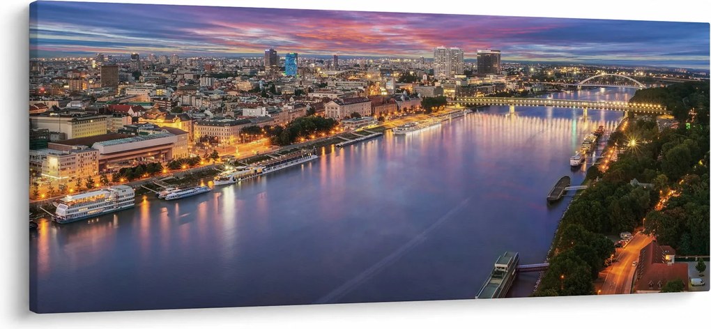 Pozsonyi éjszakai város képe folyóval (120x50 cm)