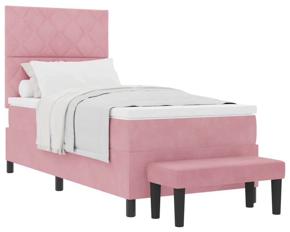 Rózsaszín Box Spring Ágy Matraccal és Pad 90x190 cm Bársony