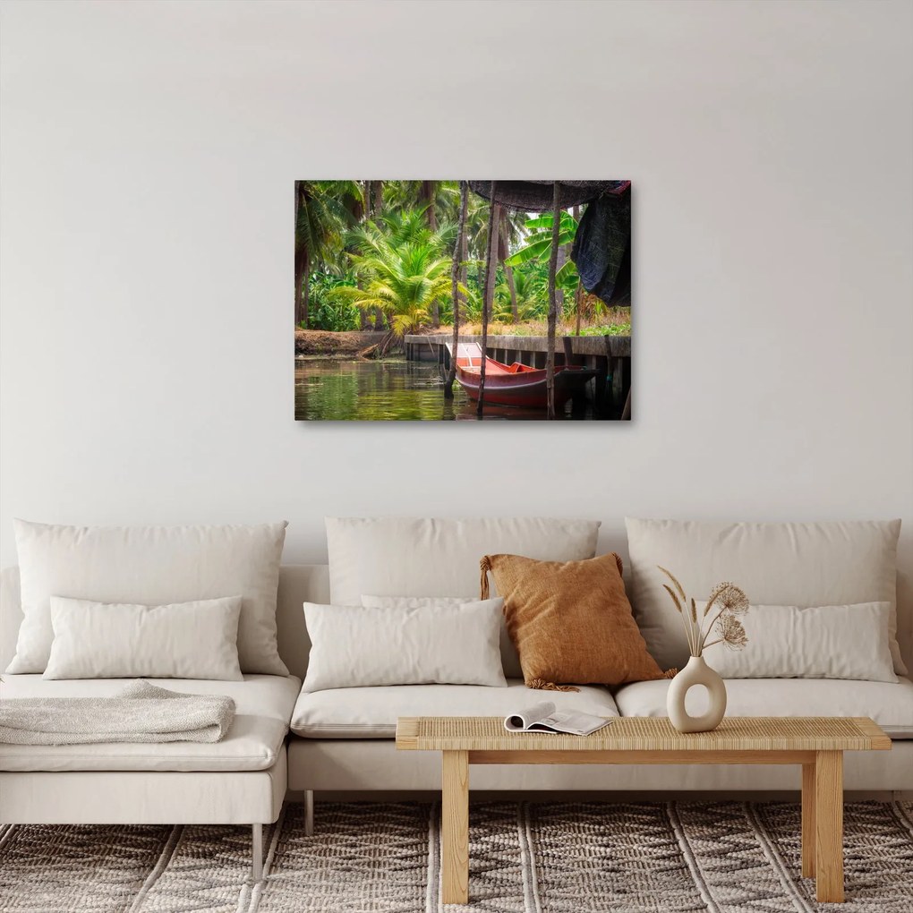 Kép - Fából készült hajó a csatornán, Thaiföld (70x50 cm)