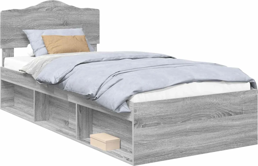 vidaXL Ágykeret fejtámlával Szürke Sonoma 75 x 190 cm Tömör fenyőfa