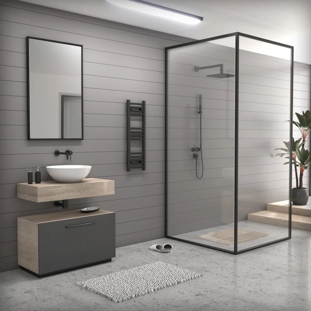 Fekete 300x900mm törölközőszárítós fürdőszobai radiátor Welland Lux | Készletről | Gyors kiszállítással