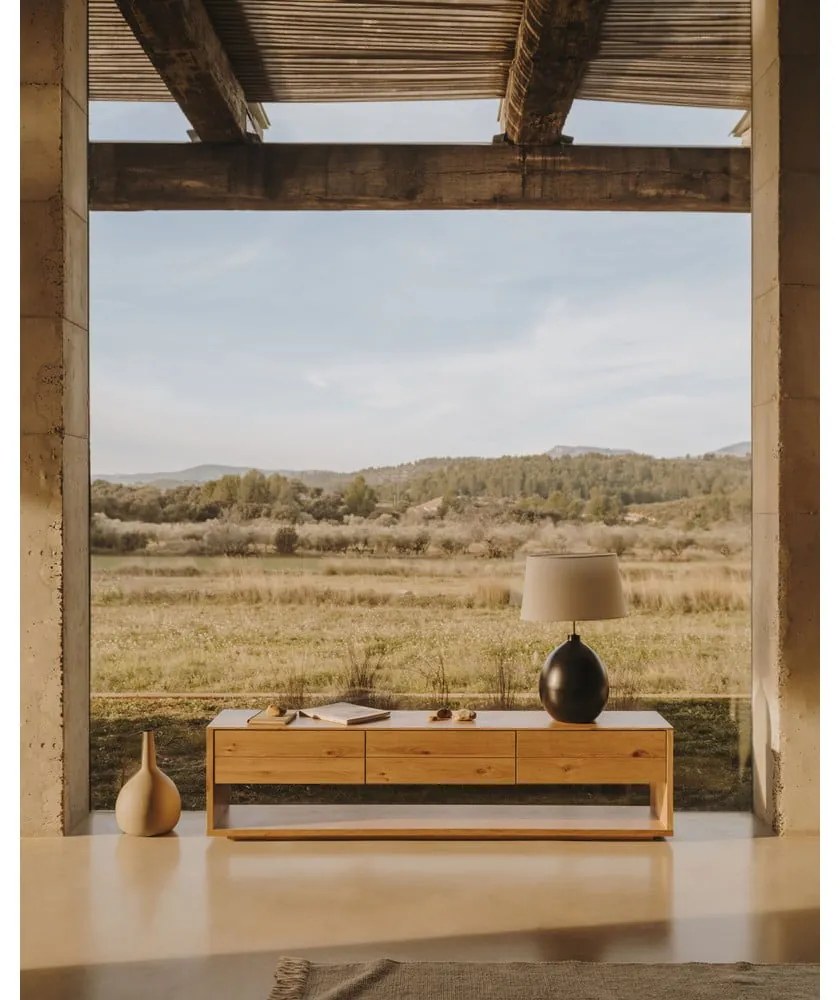 Fekete-fehér asztali lámpa textil búrával (magasság 72 cm) Foixa – Kave Home