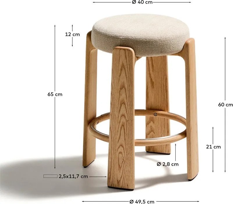 Bézs-világos natúr színű kőrisfa bárszék (ülésmagasság 65 cm) Granite – Kave Home