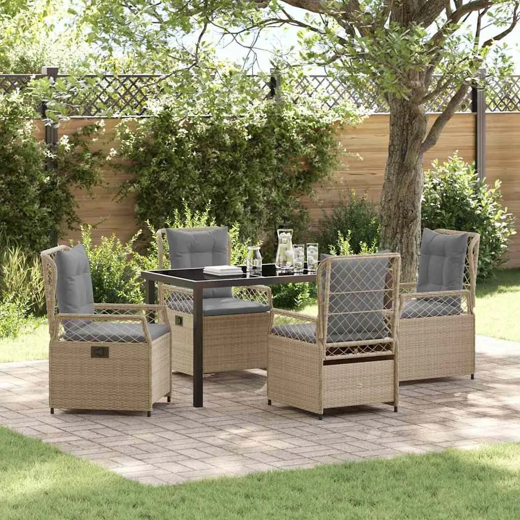 vidaXL Kert étkező szett 5 pcs Beige és Világosszürke polirattan