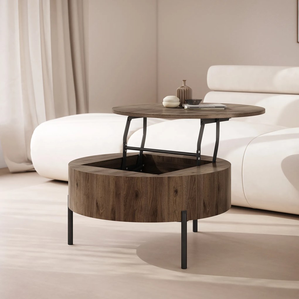 Mazzoni FRIDA Elegáns Diófa – MODERN DOHÁNYZÓASZTAL FELHAJTHATÓ LAPPAL ÉS TÁROLÓVAL