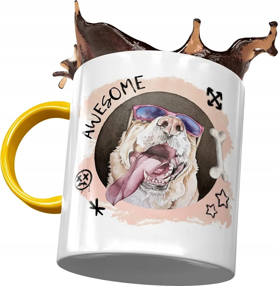 Sárga Kutyás Bögre Kutyával Cuki Ajándék Nyomtatott Fotóval