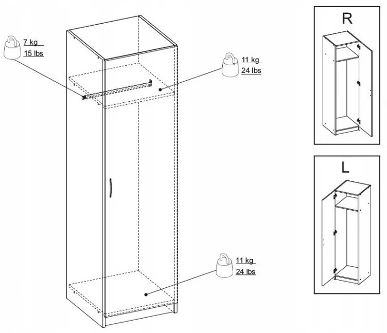 Riava egyajtós gardróbszekrény 51cm F Fehér
