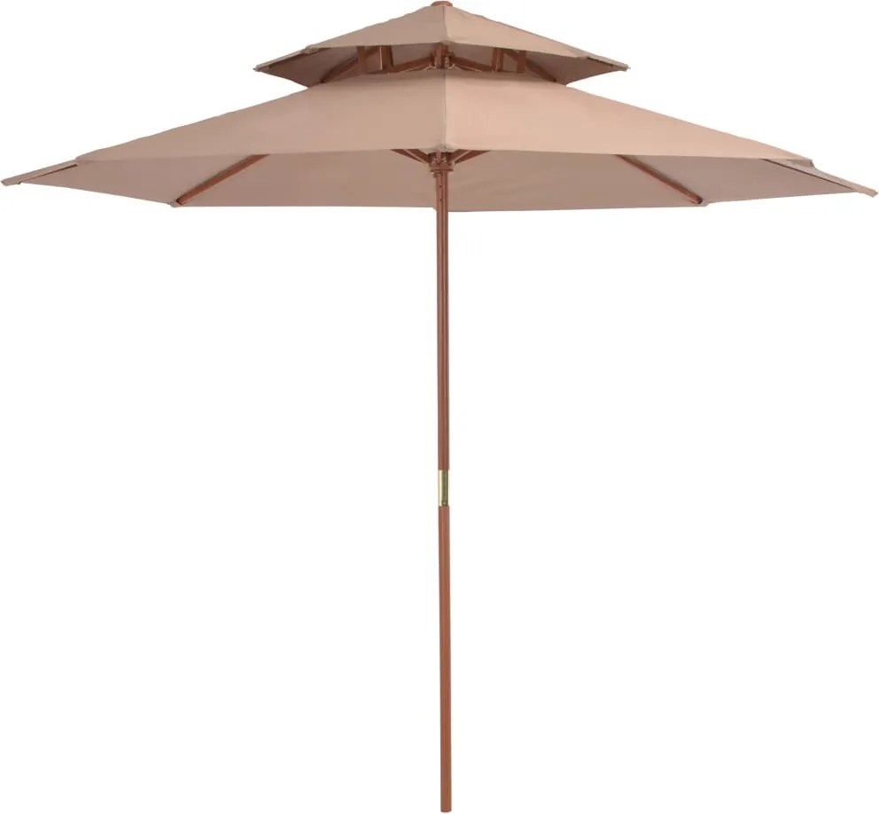 vidaXL tópszínű kétszintes napernyő fa rúddal 270 cm