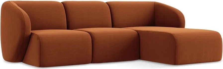 Terrakotta színű bársony sarokkanapé (jobb oldali-heverő résszel) Lani – Makamii