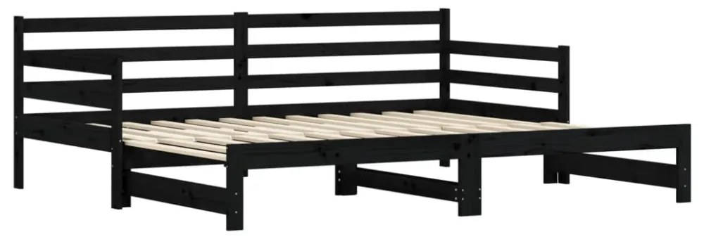 fekete tömör fenyőfa kihúzható kanapéágy 80 x 200 cm