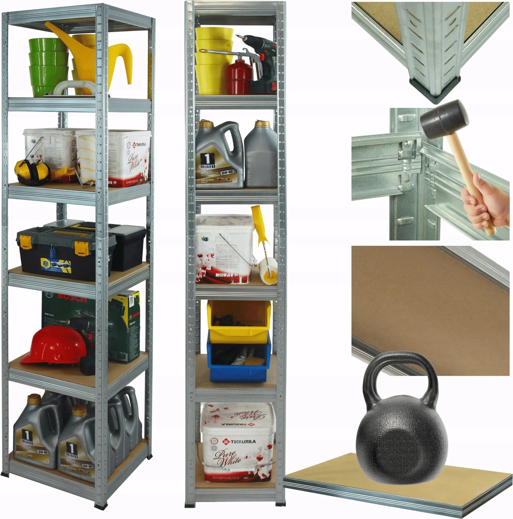 Horganyzott fém tároló állvány Helios 213x50x50cm 6Px175kg Tömör