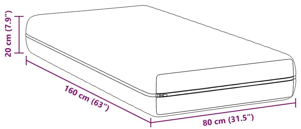 Matrac kókuszréteggel Fehér 80 x 160 cm Zsebmátrac