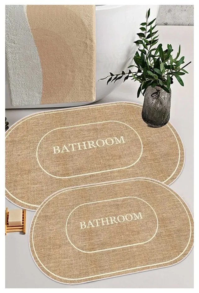 Barna-krémszínű fürdőszobai kilépő szett 2 db-os 60x90 cm Jute Look – Mila Home