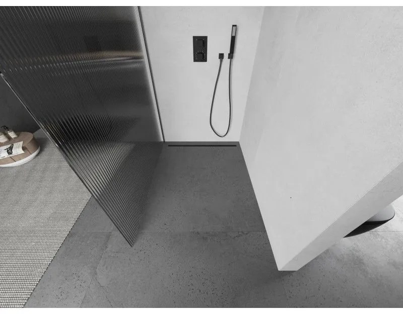 Mexen Kioto, Walk-In zuhanyparaván 70 x 200 cm, 8 mm-es üveg bordás mintával, grafit profil, 800-070-101-66-09