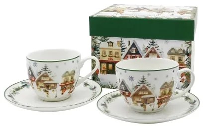 Karácsonyi porcelán eszpresszó kávés csésze 2 személyes Christmas Village