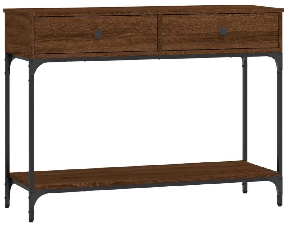 barna tölgyszínű szerelt fa tálalóasztal 100 x 34,5 x 75 cm