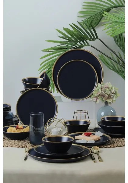24 darabos étkészlet kék/arany/kerámia