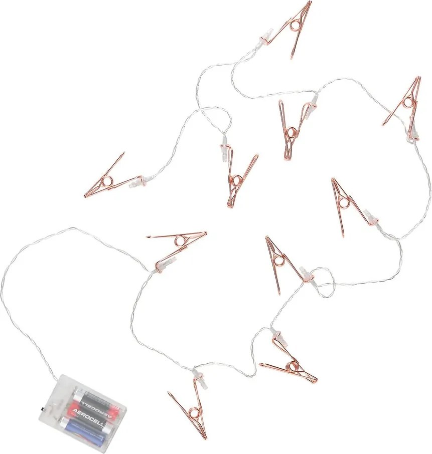 CLIP COUTURE égősor USB kábellel, rozéarany csipeszek 10 LED égő