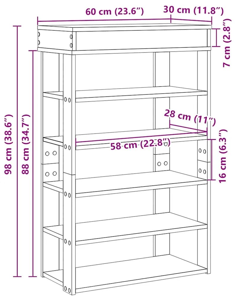 fekete szerelt fa cipőtartó 60x30x98 cm