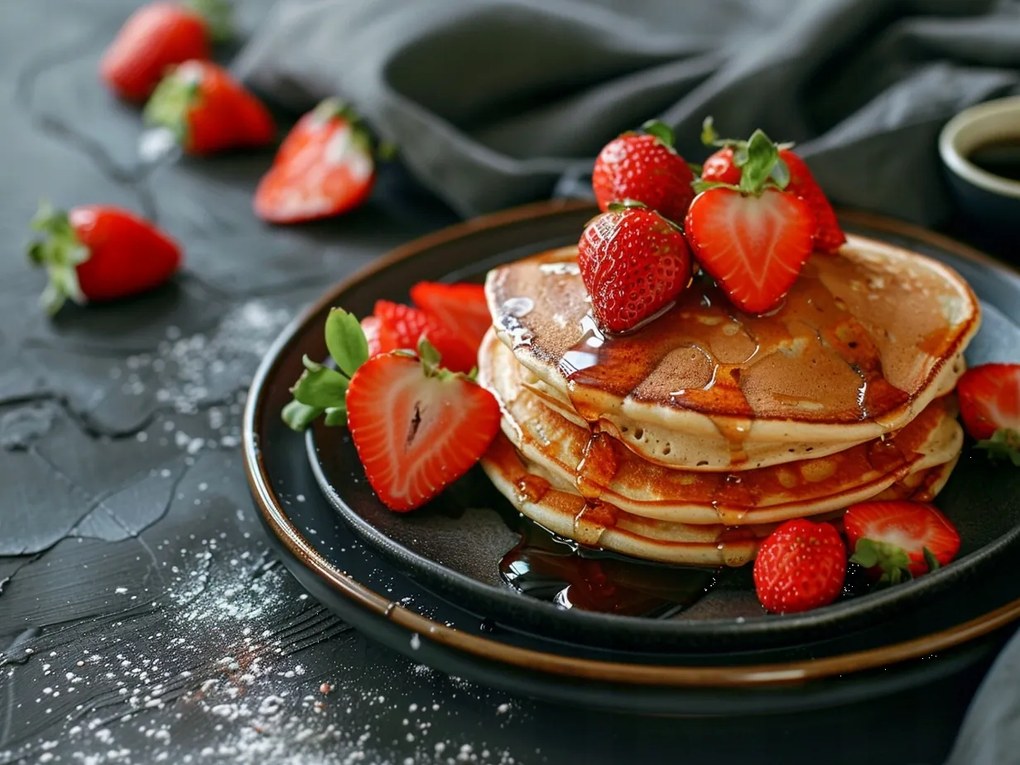 Vászonkép Canvas Konyha Étel Palacsinta Pancake Eper 100x75