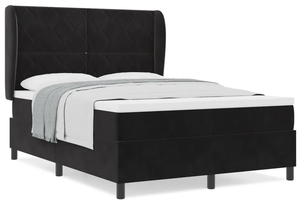 Boxspring Ágy Matrac nélkül Fekete 140x190 cm Bársony