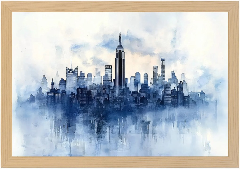 Poszter Keret Fa New York Manhattan Felhőkarcolók Skyline Blue 60x40