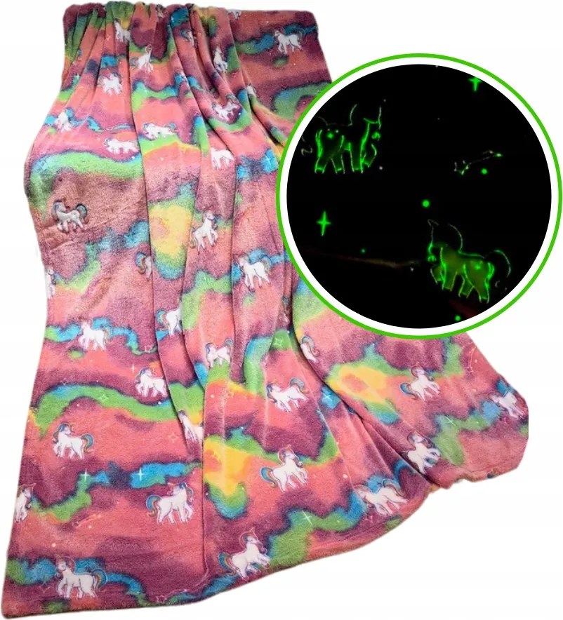 Sötétben Világító Takaró 150x200 Unikornis Szivárványos Háttérrel 09