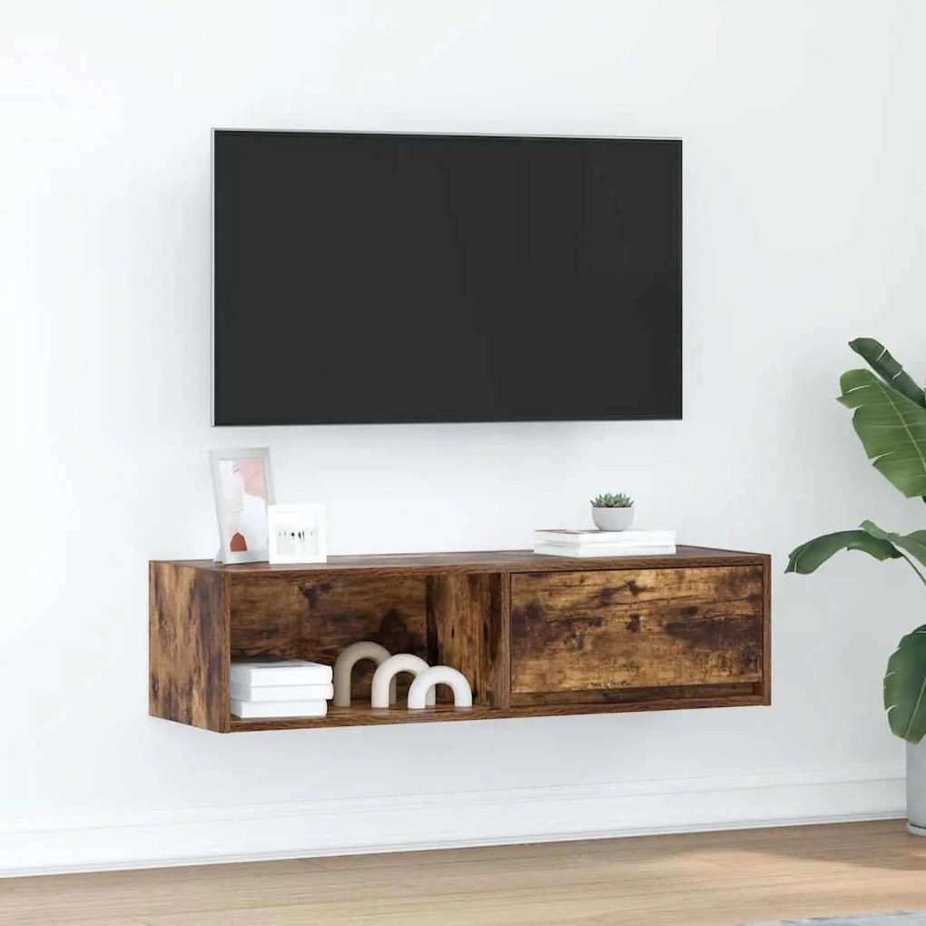 füstös tölgy színű szerelt fa TV-szekrény 100x31x25,5cm