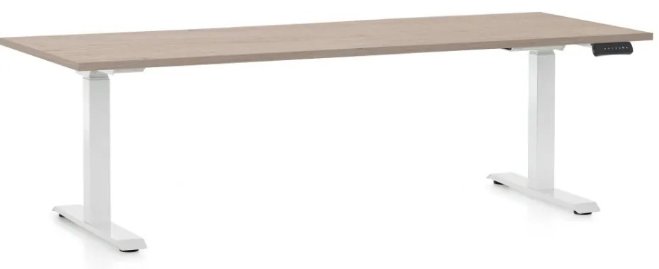 Állítható magasságú asztal OfficeTech C, 200 x 80 cm, fehér alap, tölgy