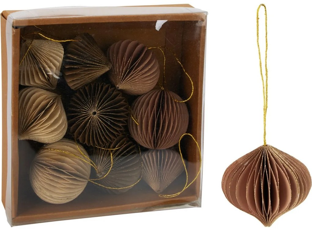 Ornaments 9 db-os karácsonyi díszkészlet, bézs-barna, 6 cm, honeycomb